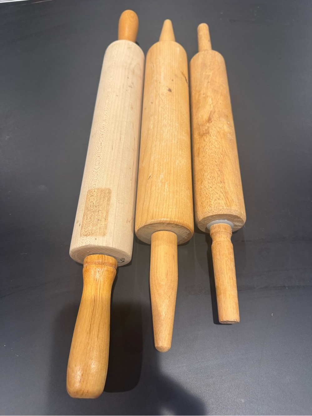 Vintage Set of 3 Wooden Rolling Pins - Natural Wood